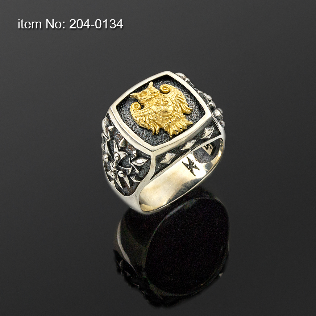 K14 Solid Gold Owl on Sterling Silver Ring