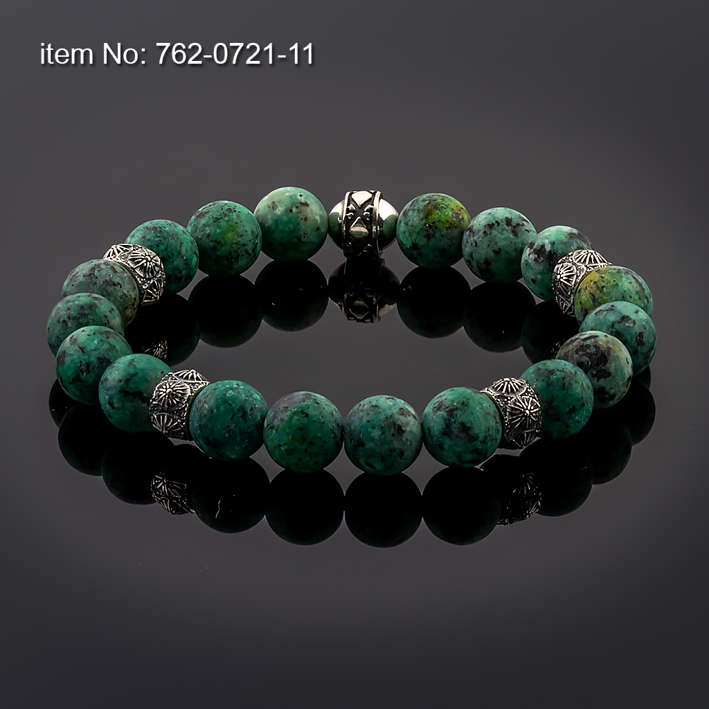Sterling Silver Bracelet with vergina sun motifs and 10mm Hematite Beads flexible